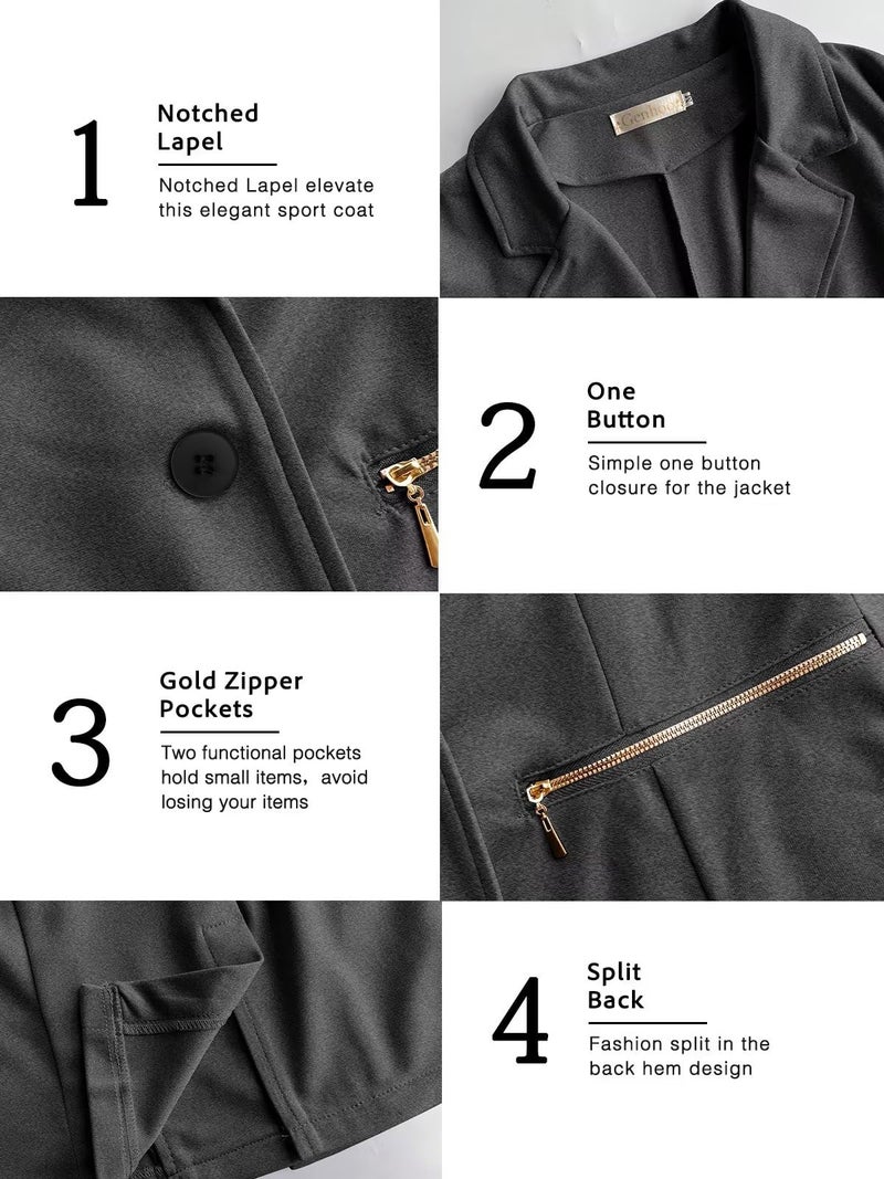 Genhoo Blazers for Women Long Cardigan Work Knit Blazer with Zip Pockets Dark Grey M - Image 5